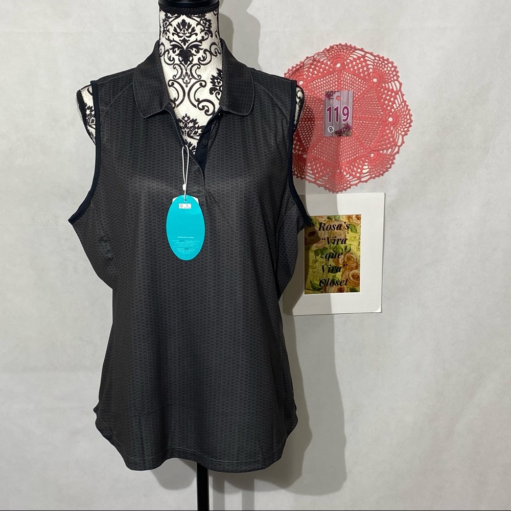 Greg Norman NWT Black Print Play Dry Sleeveless Polo Size XL - Picture 2 of 12